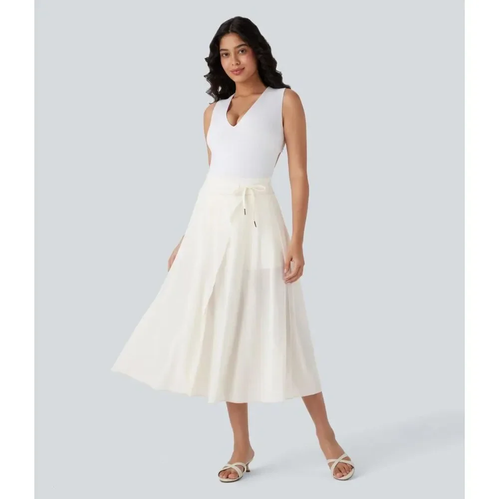 Halara Drawstring Mesh 2-in-1 Side Pocket Flowy Midi Skirt, NWT! Size Large